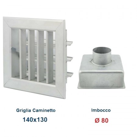 Bocchetta Aria cm14x13 Alluminio con Adattatore D.80-Griglia x Caminetto Regolabile